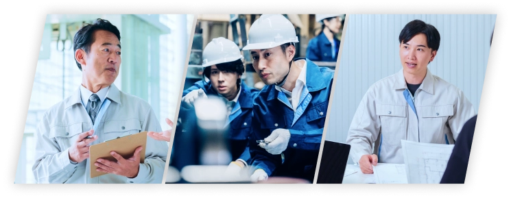 熟練の技師が若手従業員に指導する様子。